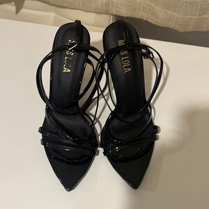 Miss Lola Glossy Black Strappy Heels